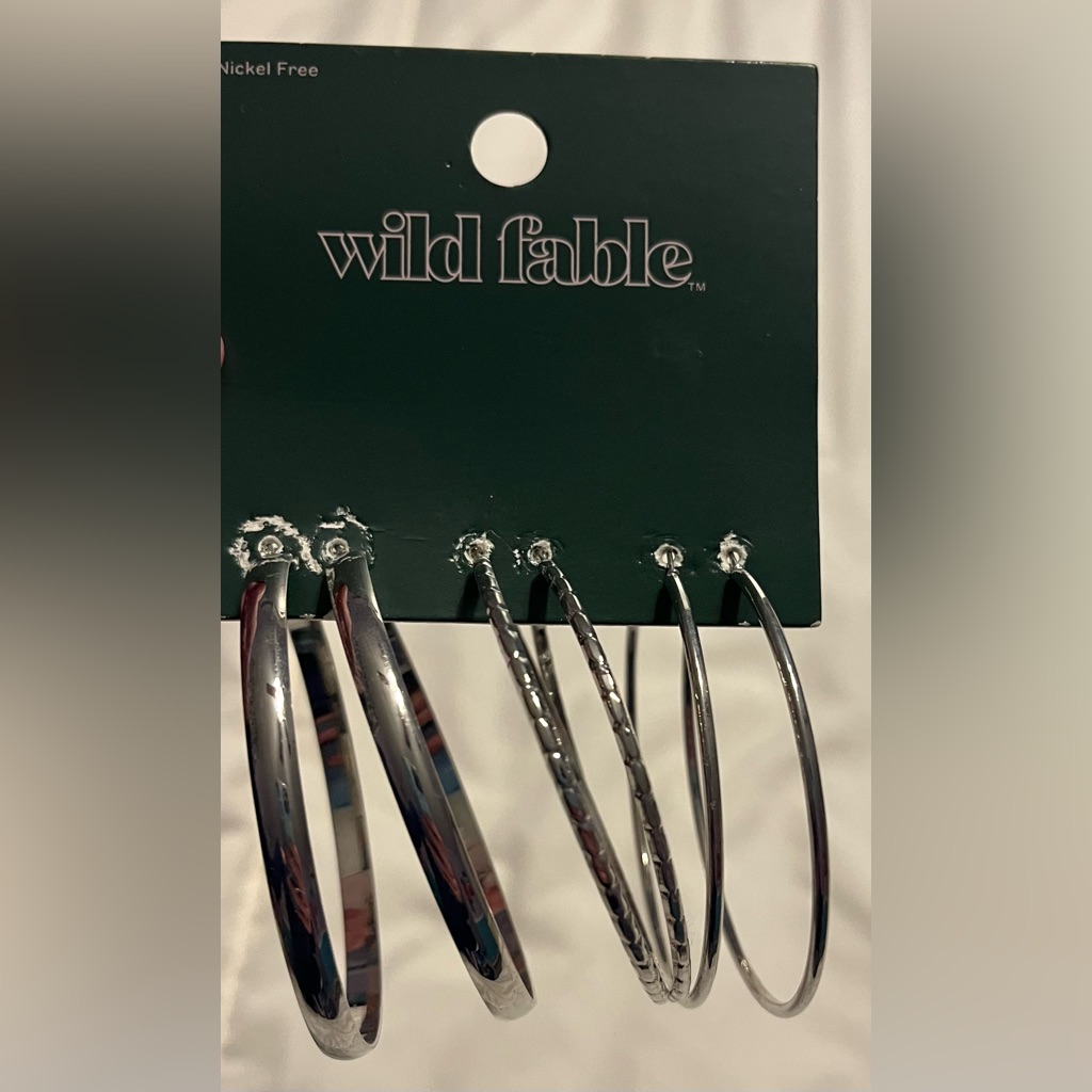 Set Of 3 Silver Colored Hoop Earrings